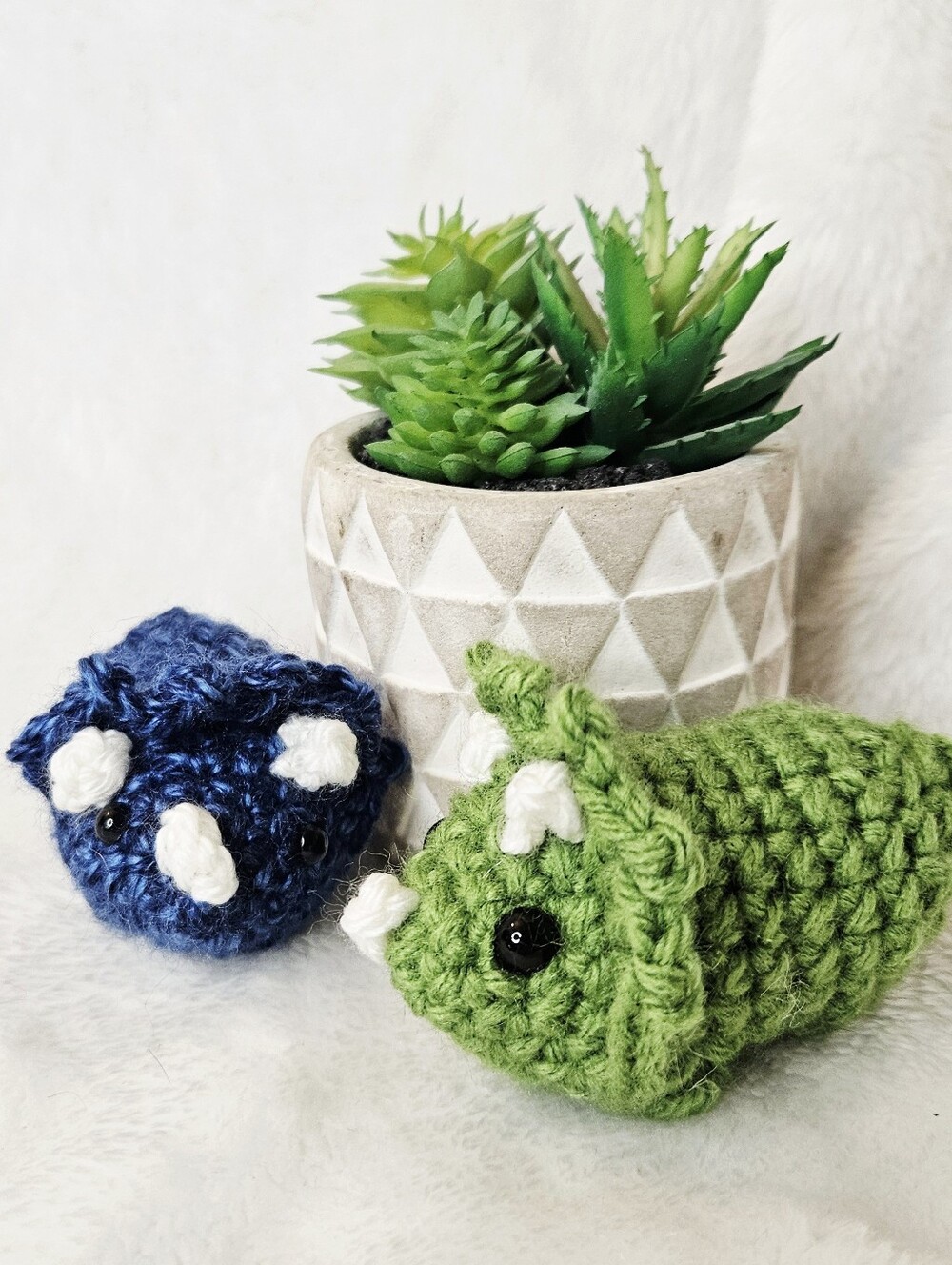 Mini Handmade Crochet Triceratops Plushie - Pocket Dino - Picture 3 of 4